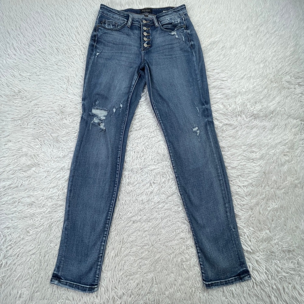 Judy‎ Blue Pants Womens 9/29 Blue Mid Rise Boyfriend Fit Button Fly Denim Jeans